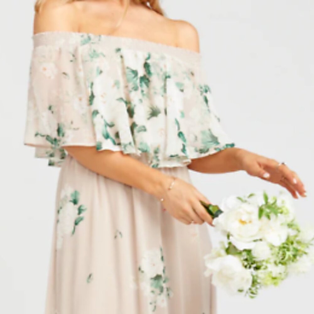 Show Me Your Mumu Hacienda Maxi Dress XS Off-Shoulder Ruffle Floral NEW
